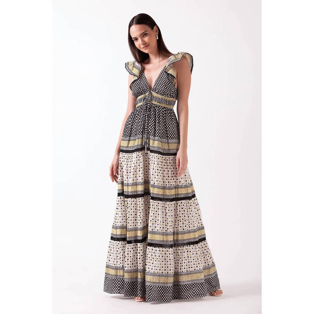 NEW ASH & EDEN yulia maxi dress in olive black